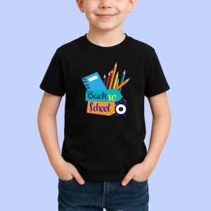 Tricou Back To School Rechizite Scolare Colorate, din bumbac 100%, tricou negru Copii | Dama | Barbat - Img 2