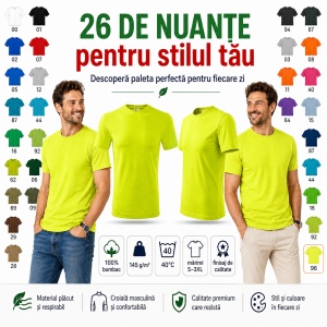 Tricou Bărbat, 100% Bumbac, 145 g/m², Guler Rotund, 26 Culori, Mărimi S–3XL - Img 9
