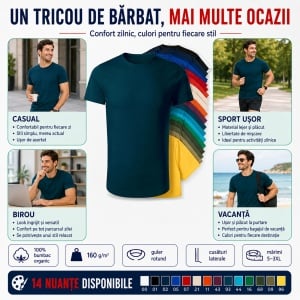 Tricou Bărbat 819 Epic, 100% Bumbac Organic, 160 g/m², Guler Rotund, 14 Culori, Mărimi S–3XL - Img 8