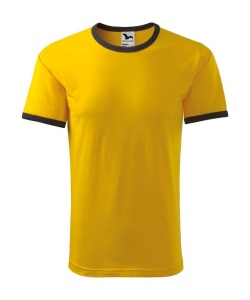 Tricou unisex cu contrast la guler si maneci de culoare galben