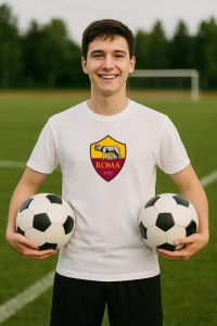 Tricou barbat cu logo stema AS Roma Italia , din bumbac 100% - Img 8