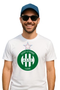 Tricou barbat cu logo stema AS Saint-Étienne Franta , din bumbac 100% - Img 2