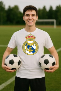 Tricou barbat cu logo stema Real Madrid CF Spania , din bumbac 100%