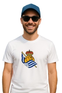 Tricou barbat cu logo stema Real Sociedad Spania , din bumbac 100% - Img 3