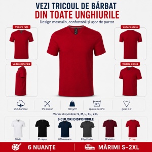 Tricou Bărbat Malfini Action V-Neck 700, 95% Bumbac, 5% Elastan, Guler în V, Slim Fit, 6 Culori, Mărimi S–2XL - Img 6