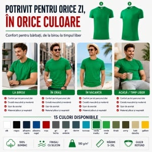 Tricou Bărbat Malfini Viper 143, 100% Bumbac, 180 g/m², Guler Rotund, Croială Slim Fit, 15 Culori Disponibile, Mărimi S 3XL - Img 5