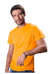 Tricou barbat Simplu basic orange purtat de un bărbat frumos si tanar