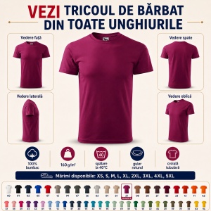 Tricou Bărbat Simplu Malfini Basic, 100% Bumbac, Regular Fit, casual office Guler Rotund, Multiple Culori XS - 5XL - Img 6