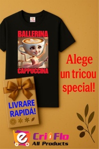 Tricou Barbat Tralalero Tralala cu personajul Ballerina Cappuccina - Italian Brainrot Meme - Img 6