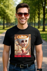Tricou Barbat Tralalero Tralala cu personajul Ballerina Cappuccina - Italian Brainrot Meme (1) - Img 4