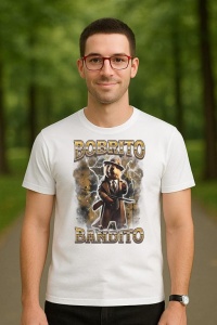 Tricou Barbat Tralalero Tralala cu personajul Bobrito Bandito Funny Italian Brainrot Meme Humor - Img 3