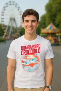 Tricou Barbat Tralalero Tralala cu personajul Bombardiro Bombardino Crocodilo Funny Italian Brainrot Meme (1) - Img 5