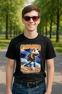 Tricou Barbat Tralalero Tralala cu personajul Cacasito Satelito Italian Brainrot Silly Rat Meme - Img 2