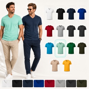 Tricou Bărbați cu Guler în V, 100% Bumbac, Slim Fit, 180 g/m², 14 Culori, Mărimi S–3XL - Img 12