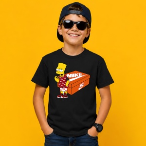 Tricou Bart Simpson Outfit Rosu Pe Cutie Pantofi Urban Streetwear, din bumbac 100%, tricou negru, Copii | Dama | Barbat - Img 3