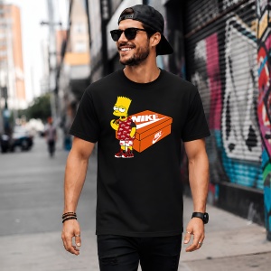Tricou Bart Simpson Outfit Rosu Pe Cutie Pantofi Urban Streetwear, din bumbac 100%, tricou negru, Copii | Dama | Barbat - Img 5
