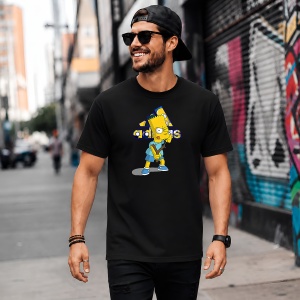 Tricou Bart Simpson Stil Urban Trist Albastru Galben Street Fashion, din bumbac 100%, tricou negru, Copii | Dama | Barbat - Img 5