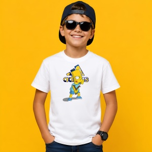 Tricou Bart Simpson Stil Urban Trist Albastru Galben Street Fashion, din bumbac 100% Copii | Dama | Barbat - Img 2