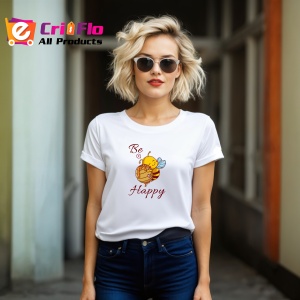 Tricou Be Happy Albina, din bumbac 100%, tricou alb, Dama | Barbat - Img 6