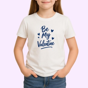 Tricou Be My Valentine Text Albastru Inimi Gri, din bumbac 100% , tricou alb pentru Copii | Dama | Barbat - Img 2