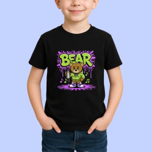 Tricou Bear teddy cu gluga verde si fundal mov Copii | Dama | Barbat, negru - Img 3