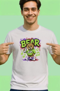 Tricou Bear Teddy cu hanorac verde si note muzicale graffiti Copii | Dama | Barbat Barbat - Img 2