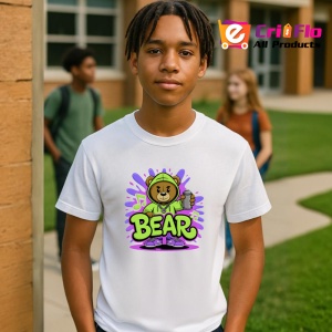 Tricou Bear teddy cu hanorac verde si spray graffiti violet Copii | Dama | Barbat Barbat - Img 5