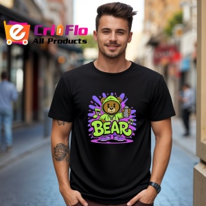 Tricou Bear teddy cu hanorac verde si spray graffiti violet Copii | Dama | Barbat, negru - Img 5