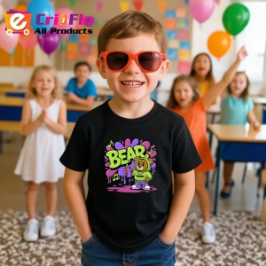 Tricou Bear teddy funky hoodie cu note muzicale Copii | Dama | Barbat, negru - Img 8