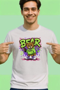Tricou Bear teddy verde cu hanorac muzical si graffiti violet Copii | Dama | Barbat Barbat - Img 2