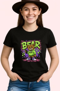 Tricou Bear teddy verde cu hanorac muzical si graffiti violet Copii | Dama | Barbat, negru - Img 4
