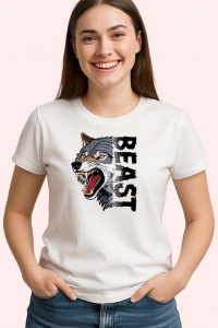 Tricou Beast Wolf Lup Gri Urlat Text V1, din bumbac 100% , tricou alb pentru Copii | Dama | Barbat - Img 3