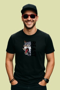Tricou Beast Wolf Lup Gri Urlat Text V1, din bumbac 100%, tricou negru Copii | Dama | Barbat