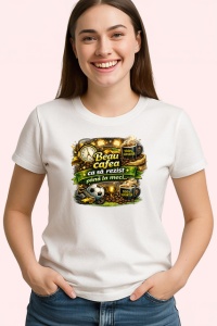 Tricou Beau Cafea Ca Sa Mi Revin Fotbal Bere, din bumbac 100% , tricou alb pentru Dama | Barbat