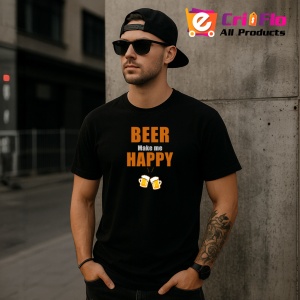 Tricou Beer Make Me Happy, din bumbac 100%, tricou negru, Dama | Barbat - Img 4