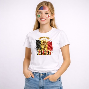 Tricou Belgium World Cup 2026 Fifa V2, din bumbac 100%, tricou alb, Copii | Dama | Barbat - Img 3
