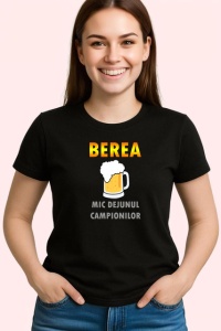 Tricou Berea Mic Dejunul Campionilor Amuzant, din bumbac 100%, tricou negru Dama | Barbat