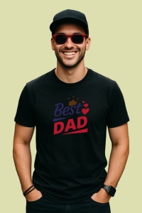 Tricou Best Dad Coroana Si Inimi Roz Negru, din bumbac 100%, tricou negru Barbat