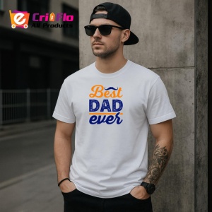 Tricou Best Dad Ever Design Portocaliu Negru, din bumbac 100% , tricou alb pentru Barbat - Img 2