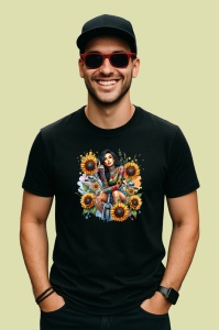 Tricou Biker girl with sunflowers, fata motociclista cu floarea soarelui, Copii | Dama | Barbat , tricou negru - Img 4
