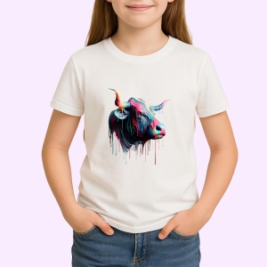 Tricou Bivol psihedelic cu vopsea lichida fundal alb Copii | Dama | Barbat - Img 4