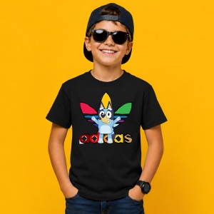 Tricou Bluey Catelusul Albastru Logo Colorat Urban Kids Design, din bumbac 100%, tricou negru, Copii | Dama | Barbat