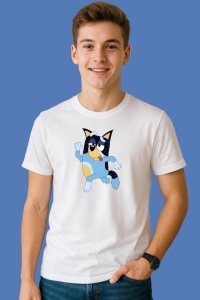 Tricou Bluey Dans Miscari Amuzante, din bumbac 100%, tricou alb, Copii | Dama | Barbat - Img 3