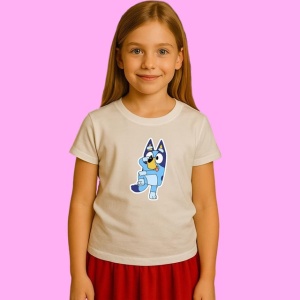 Tricou Bluey Ochelari Cool, din bumbac 100%, tricou alb, Copii | Dama | Barbat