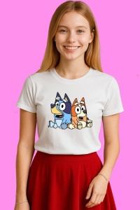 Tricou Bluey Si Bingo Stand Impreuna, din bumbac 100%, tricou alb, Copii | Dama | Barbat - Img 3