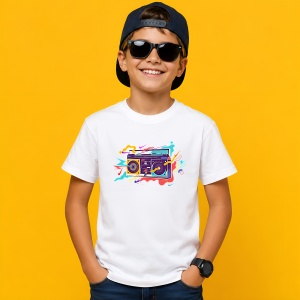Tricou Boombox Retro Casetofon Culori Neon Urban Music Vibe, din bumbac 100% Copii | Dama | Barbat