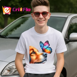 Tricou Border Collie cu fluture curcubeu si privire curioasa Copii | Dama | Barbat Barbat - Img 6