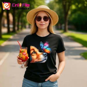 Tricou Border Collie cu fluture curcubeu si privire curioasa Copii | Dama | Barbat, negru - Img 11