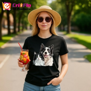 Tricou Border Collie si pisica alb negru adorabili impreuna Copii | Dama | Barbat, negru - Img 10