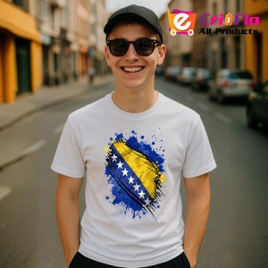 Tricou Bosnia And Herzegovina Steag Splash Art, Copii | Dama | Barbat - Img 6